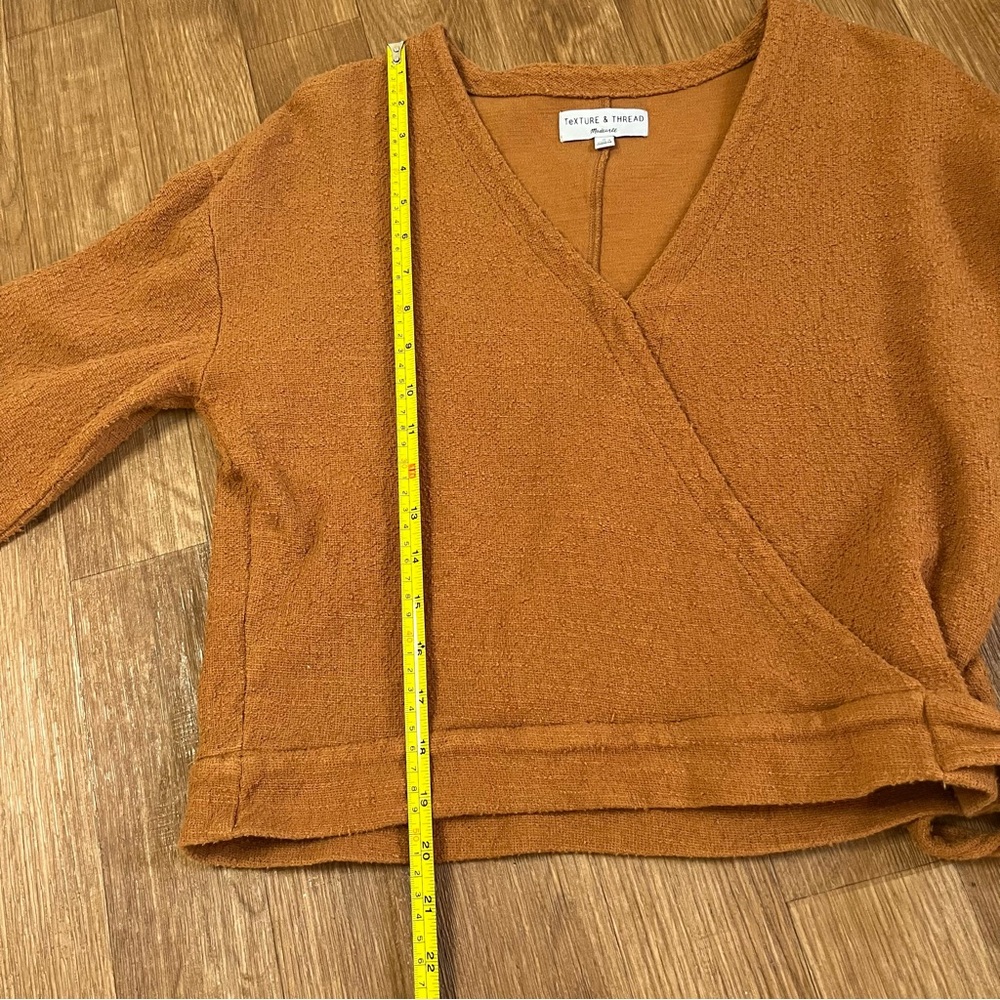 Madewell 100% Cotton Terracotta V-Neck Faux Wrap Sweater Cottagecore - Picture 8 of 9